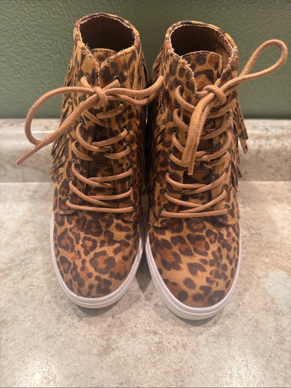 Not Rated Leopard Print Lace-Up Women's High-Top Boots - Brown
